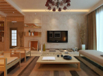 Elegante, moderna sala de elementos de madera en 3D