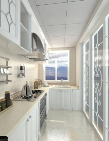 Diseño de la cocina blanca modelo 3D diagrama de efectos
