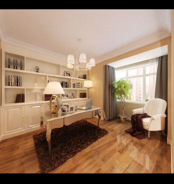 Modelo 3D de un estudio moderno y minimalista