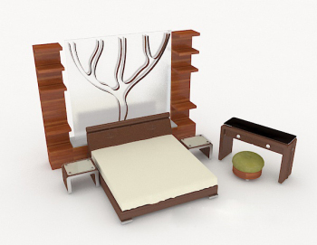 Inicio Simple cama doble de madera 3d modelo