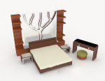Inicio Simple cama doble de madera 3d modelo