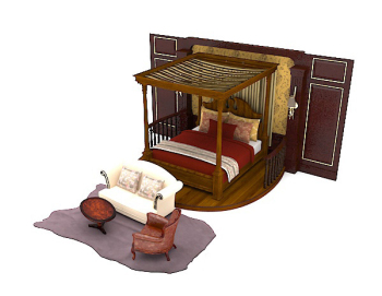 Casa de madera marrn con cama doble modelo 3d