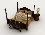 Chino casa de madera marrn cama doble modelo 3d