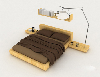Inicio de madera marrn cama doble modelo 3d