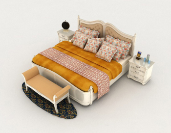 Modelo de tigre europeo 3d modelo con cama doble de color blanco