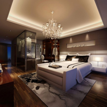 Lujo moderno y elegante dormitorio principal modelo 3d