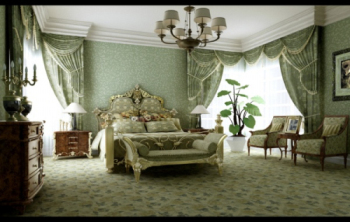 Verde dormitorio estilo pastoral modelo 3d