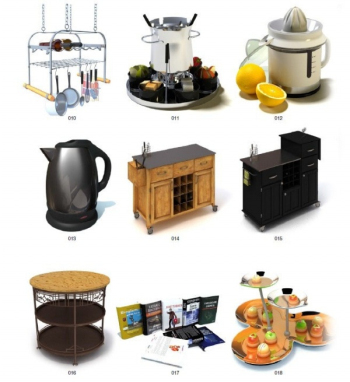 Una variedad de muebles de cocina Utensilios de cocina modelo 3d